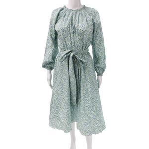 Soler Women A-Line Dress Multicolor Cotton Long Sleeve High Neck Maxi Size L